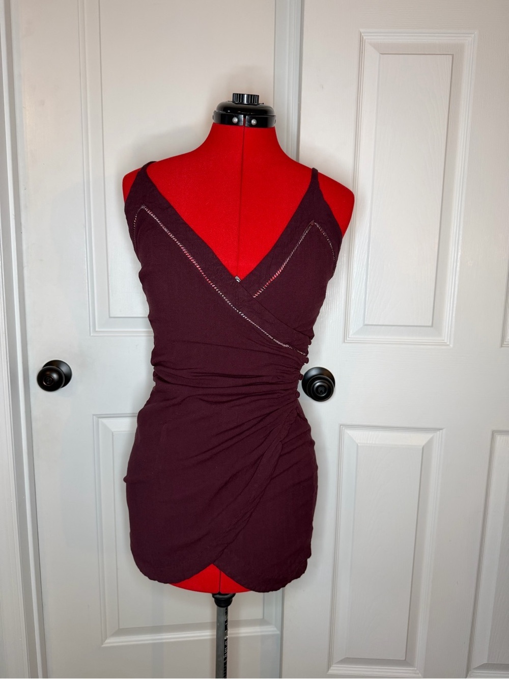 Free People Intimately Dylan Wrap Mini Dress Wine Red Deep Burgandy Women XS